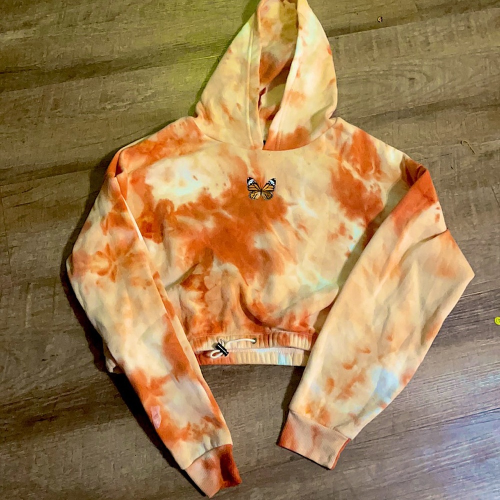 Orange Tye dye cropped butterfly hoodie